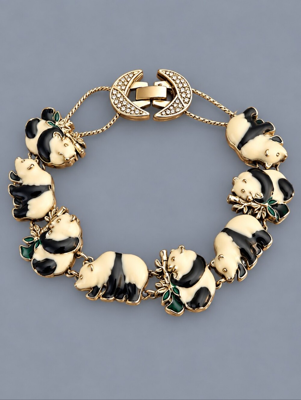 Vintage 1980s Panda Bear Slide Charm Bracelet